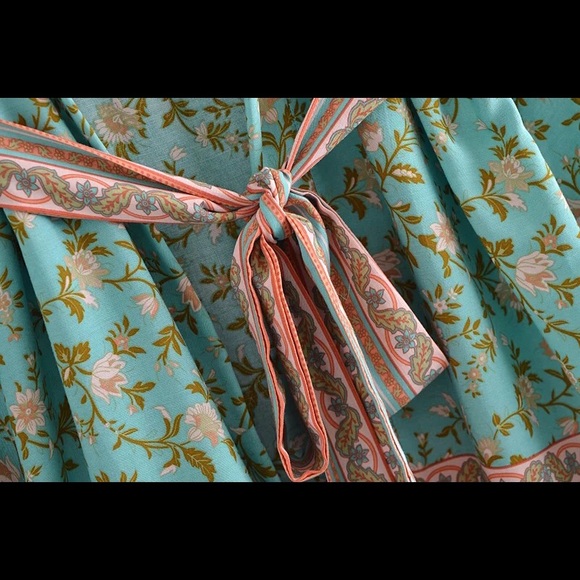 Minted Pink Lotus Vintage Boho Cotton Kimono Robe - Picture 5 of 8